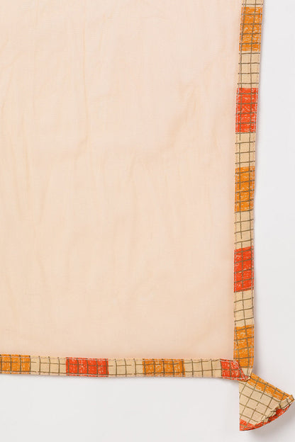 Women's Cotton Blend Checked Printed Kurta Pants With Dupatta