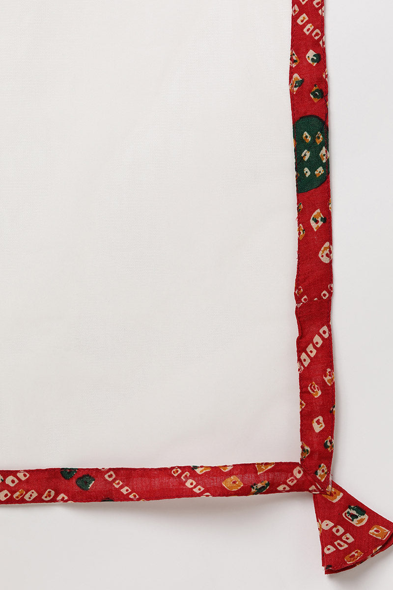 Women's Cotton Blend Bandhani Printed Kurta Pants With Dupatta