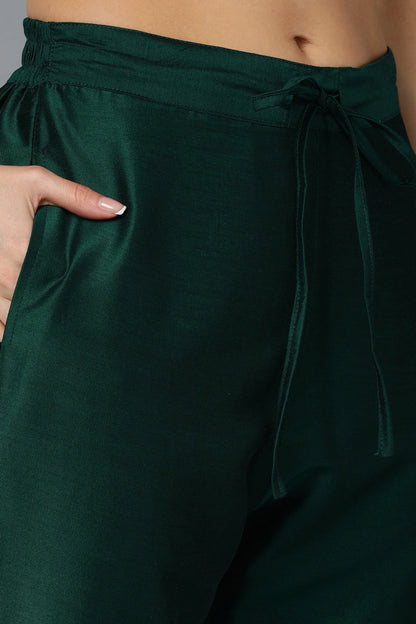Women's Dark Green Silk Blend Embroidered Party Wear-Ahika
