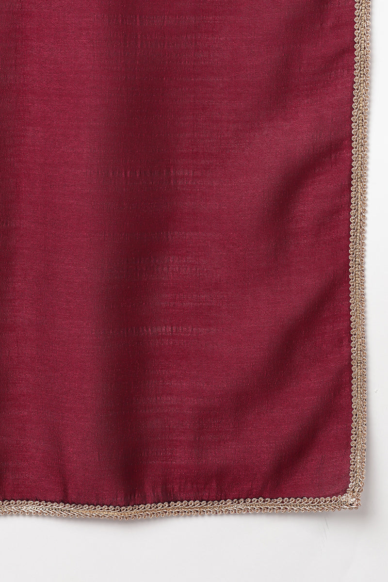 Women's Wine Silk Blend Embroidered Festive Wear-Ahika