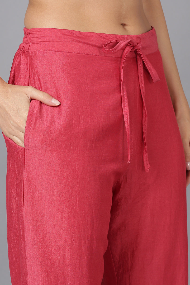 Women's Punch Pink Silk Blend Embroidered Party Wear-Ahika