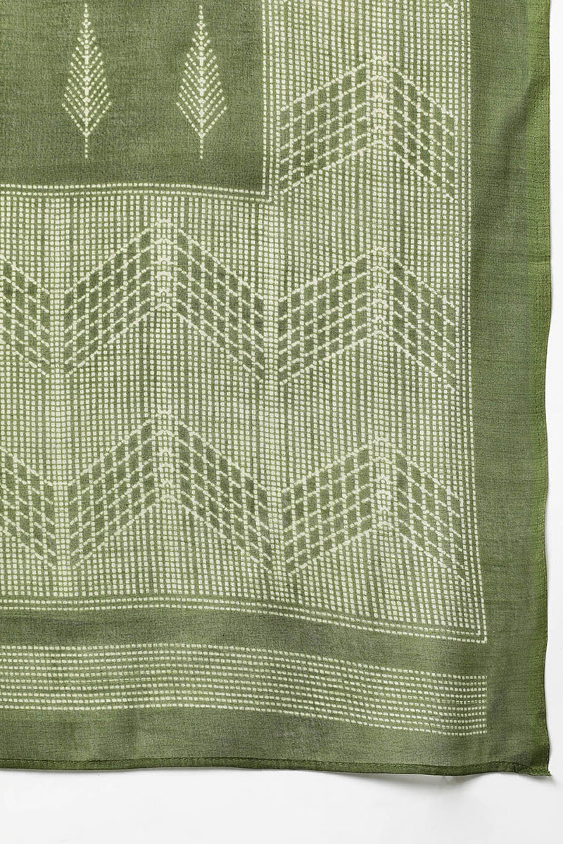 Women's Silk Blend Fern Green Straight Kurta Pant With Dupatta