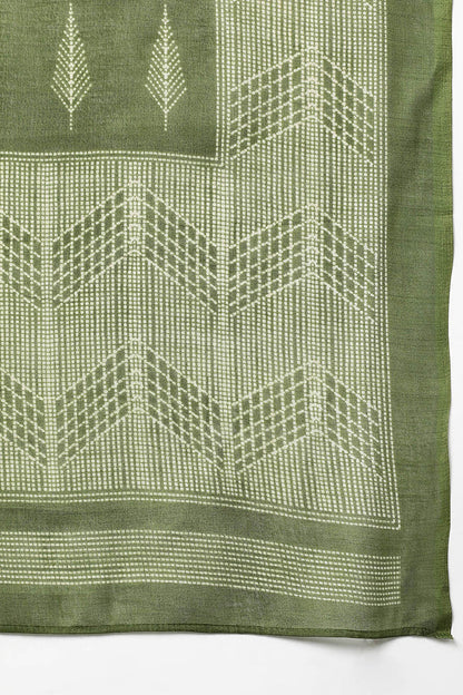 Women's Silk Blend Fern Green Straight Kurta Pant With Dupatta