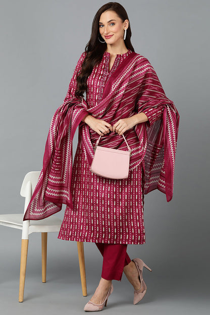 Women's Silk Blend Tyrian Purple Straight Kurta Pant With Dupatta