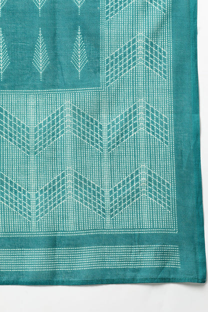 Women's Silk Blend Rama Green Straight Kurta Pant With Dupatta