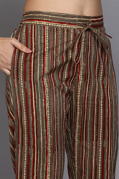 Women's Cotton Beige Printed Straight Kurta Pant With Dupatta