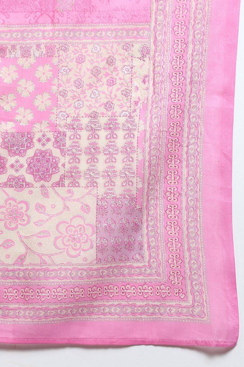 Women's Cotton Pink Printed Straight Kurta Pant With Dupatta