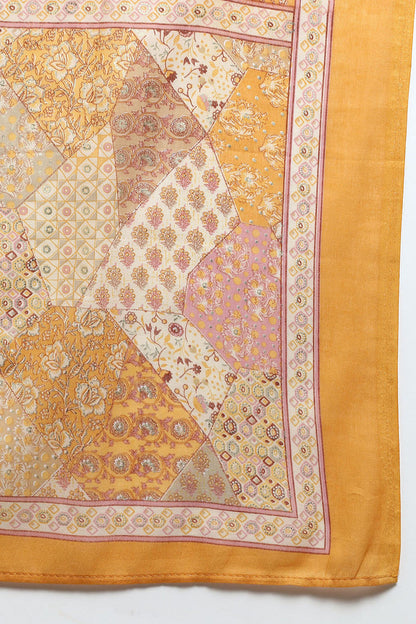 Women's Cotton Mustard Printed Straight Kurta Pant With Dupatta