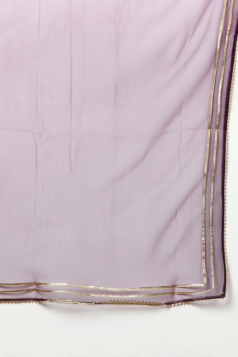 Women's Silk Blend Purple Embroidered Flared Kurta Pant With Dupatta