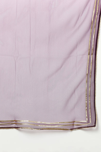 Women's Silk Blend Purple Embroidered Flared Kurta Pant With Dupatta