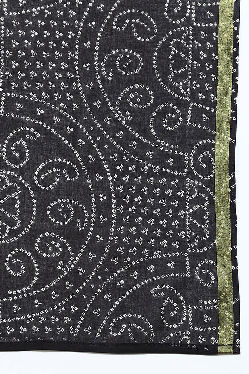 Women's Cotton Black Bandhani Printed Straight Kurta Pant With Dupatta