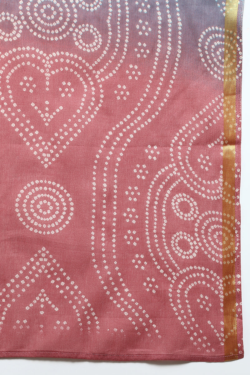Women's Cotton Pink Bandhani Printed Straight Kurta Pant With Dupatta