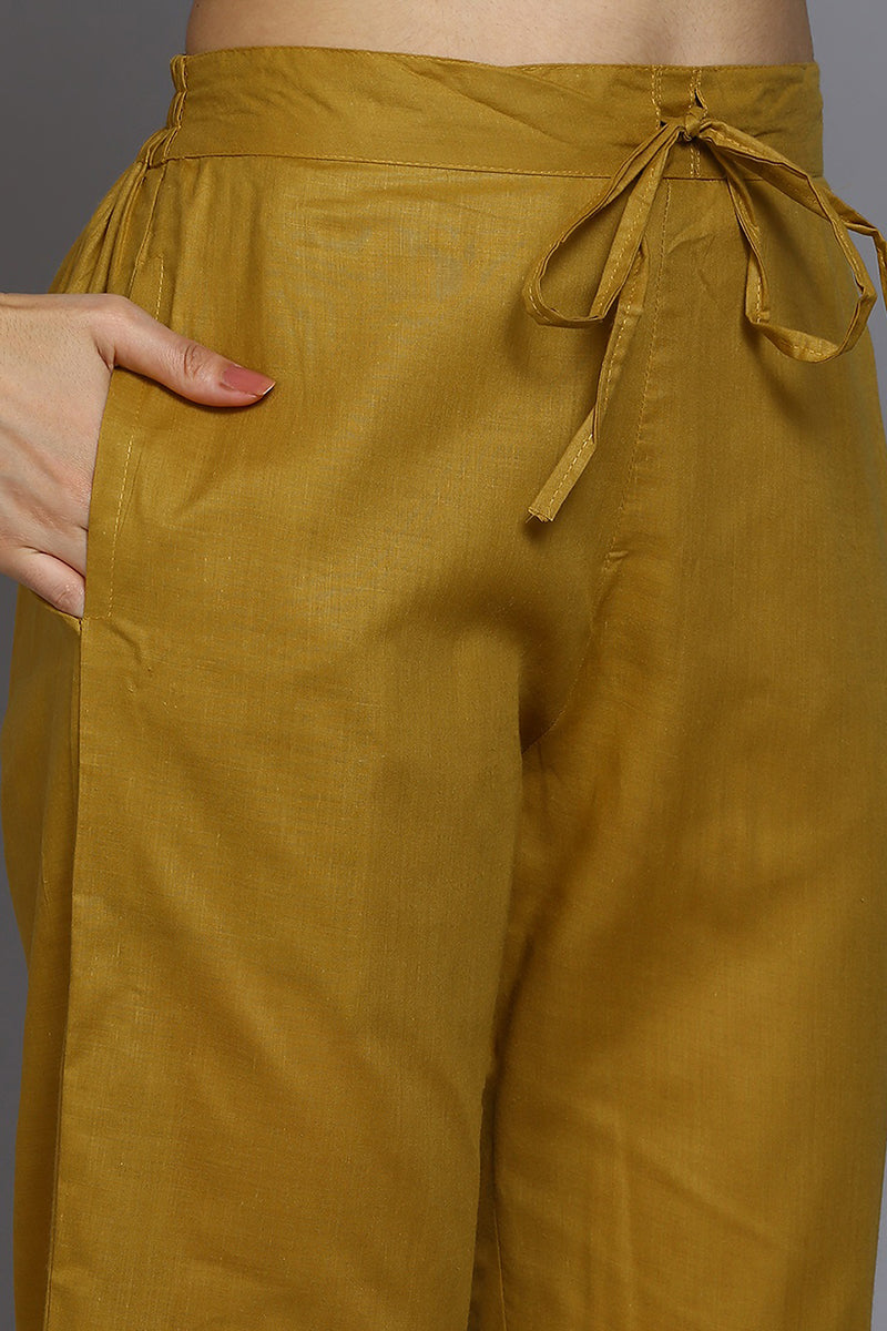 Women's Cotton Yellow Bandhani Printed Straight Kurta Pant With Dupatta