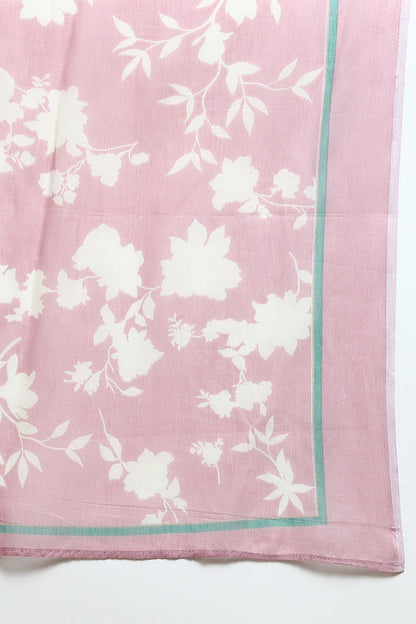 Women's Cotton Blend Pink Printed Straight Kurta Pant With Dupatta
