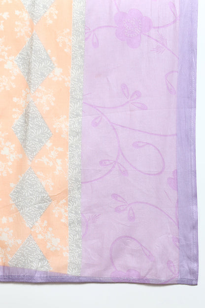 Women's Cotton Blend Lavender Printed Straight Kurta Pant With Dupatta