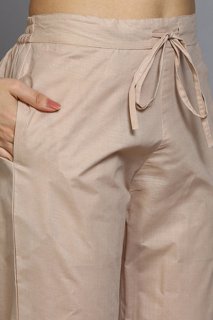 Women's Cotton Blend Nude Printed Straight Kurta Pant With Dupatta