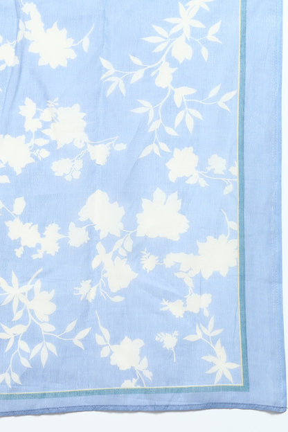 Women's Cotton Blend Blue Printed Straight Kurta Pant With Dupatta