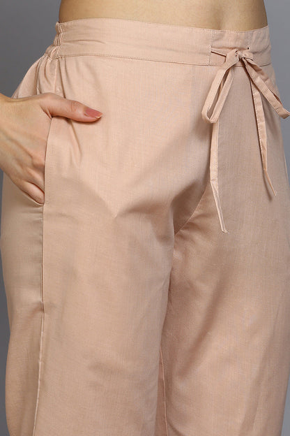 Women's Cotton Blend Nude Printed Straight Kurta Pant With Dupatta