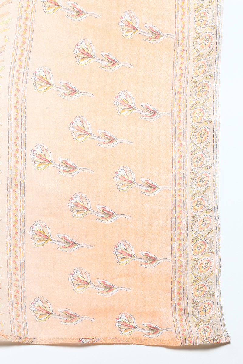 Women's Cotton Blend Nude Printed Straight Kurta Pant With Dupatta