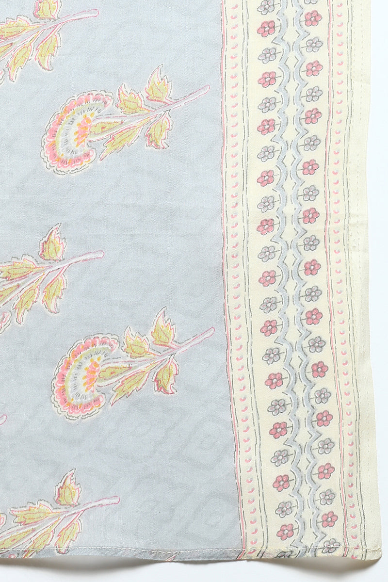 Women's Cotton Blend Lemon Yellow Printed Straight Kurta Pant With Dupatta