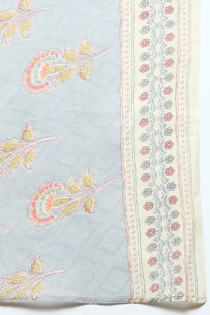 Women's Cotton Blend Lemon Yellow Printed Straight Kurta Pant With Dupatta