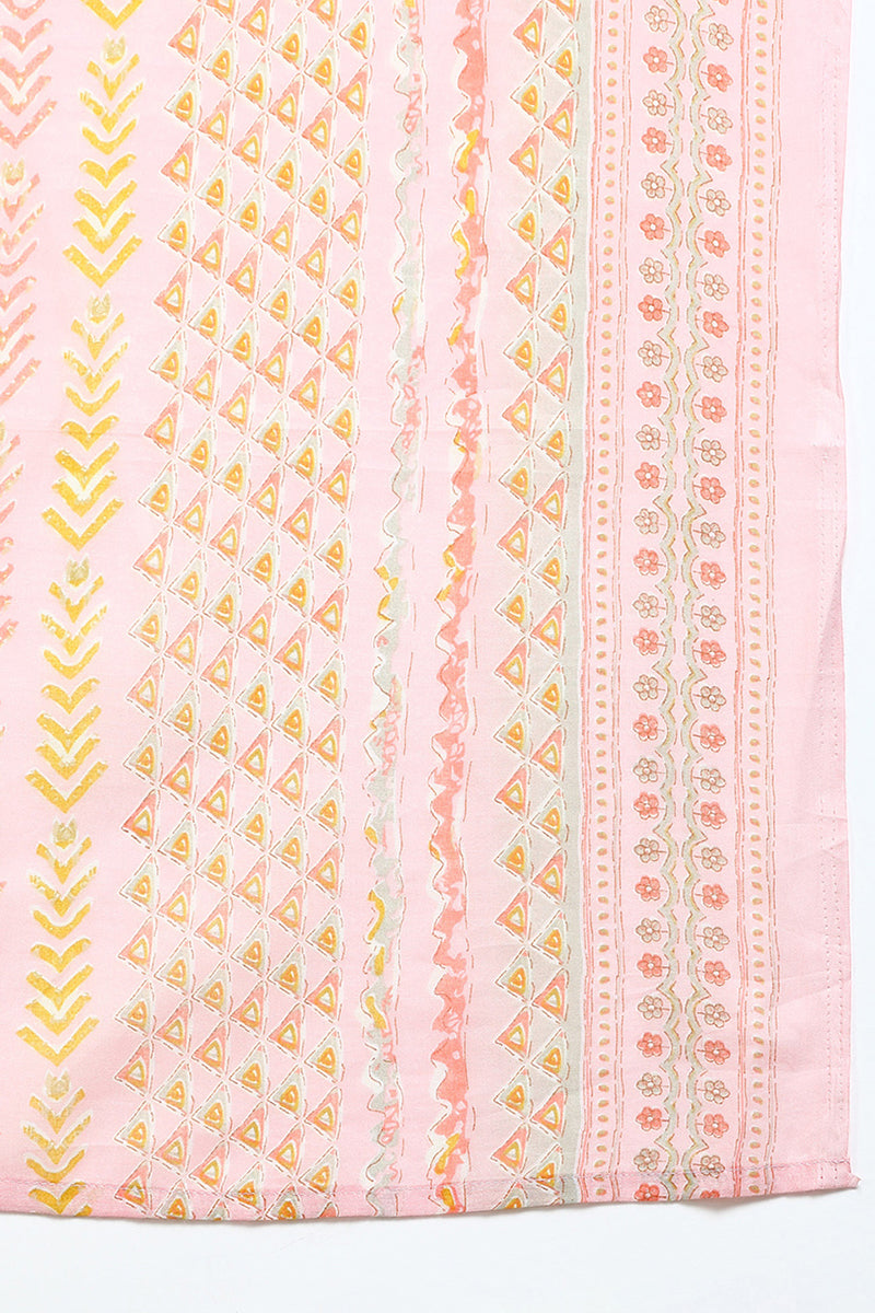 Women's Cotton Blend Pink Printed Straight Kurta Pant With Dupatta