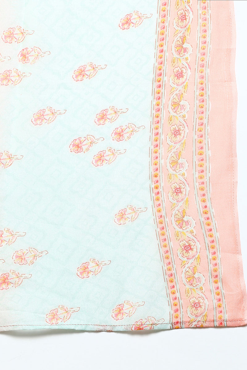 Women's Cotton Blend Peach Printed Straight Kurta Pant With Dupatta