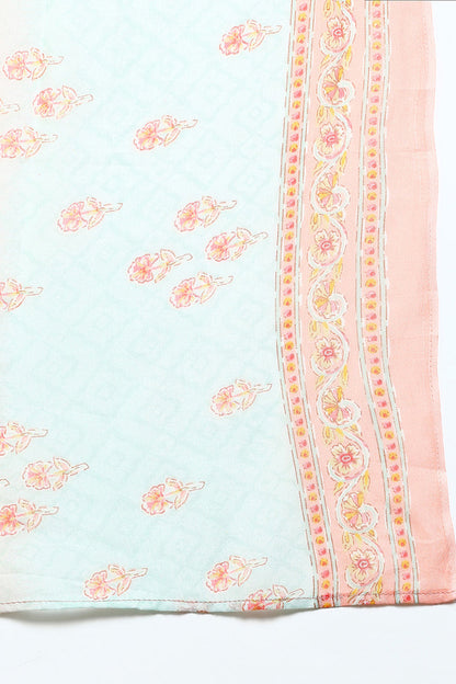 Women's Cotton Blend Peach Printed Straight Kurta Pant With Dupatta