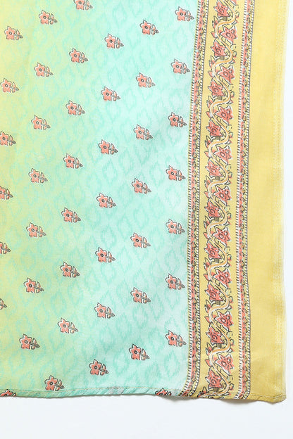 Women's Cotton Blend Yellow Printed Straight Kurta Pant With Dupatta