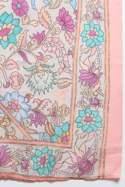 Women's Cotton Peach Printed Straight Kurta Pant With Dupatta