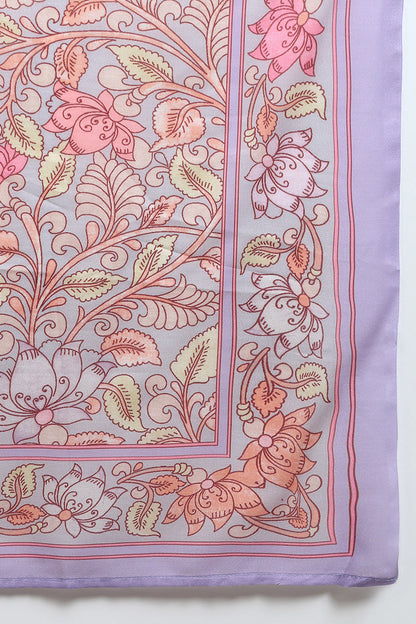 Women's Cotton Lavender Printed Straight Kurta Pant With Dupatta