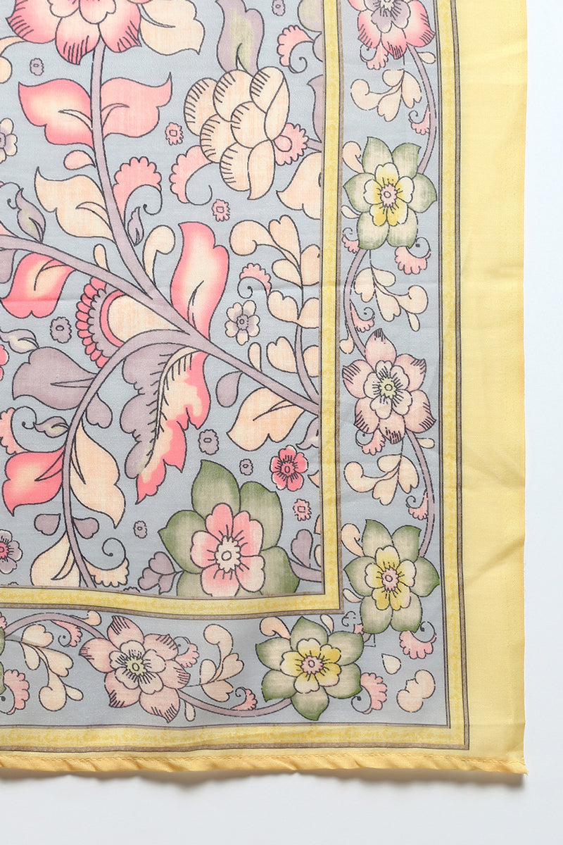 Women's Cotton Yellow Printed Straight Kurta Pant With Dupatta