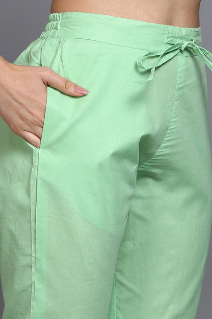 Women's Cotton Green Printed Straight Kurta Pant With Dupatta