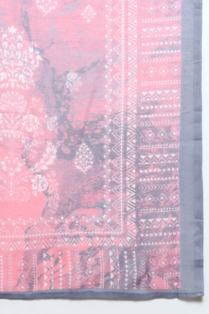 Women's Cotton Peach Printed Straight Kurta Pant With Dupatta