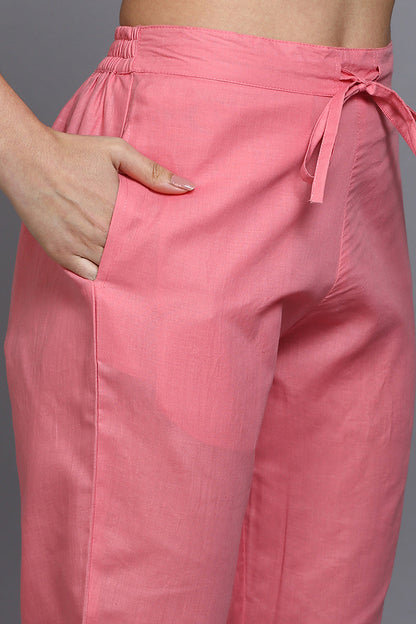 Women's Cotton Peach Printed Straight Kurta Pant With Dupatta