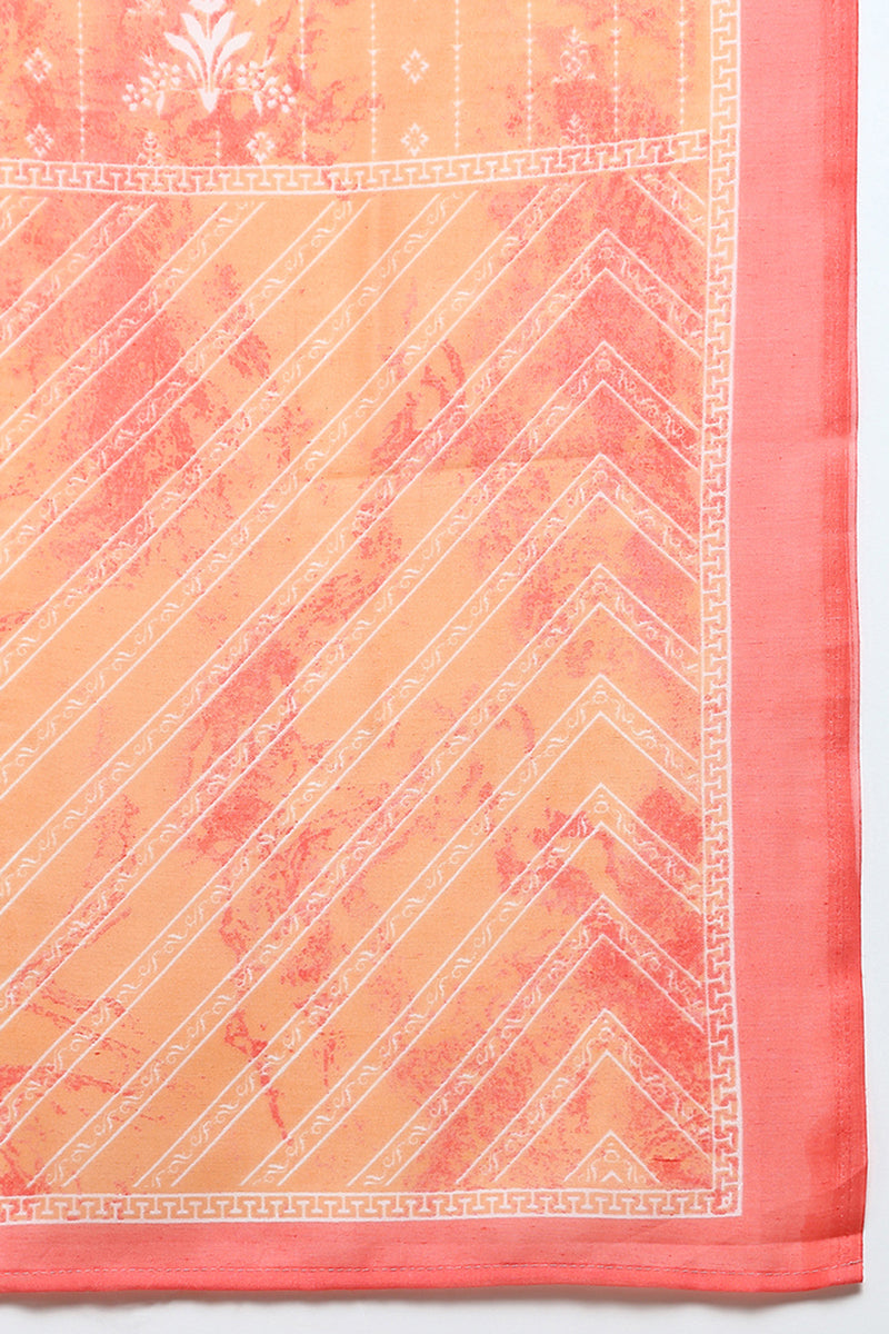 Women's Cotton Orange Printed Straight Kurta Pant With Dupatta