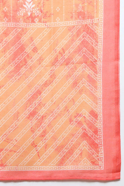 Women's Cotton Orange Printed Straight Kurta Pant With Dupatta