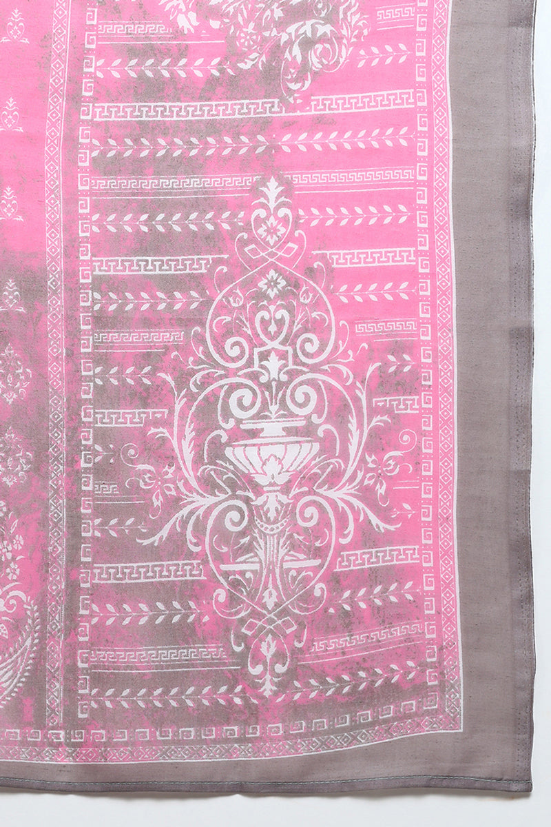 Women's Cotton Pink Printed Straight Kurta Pant With Dupatta