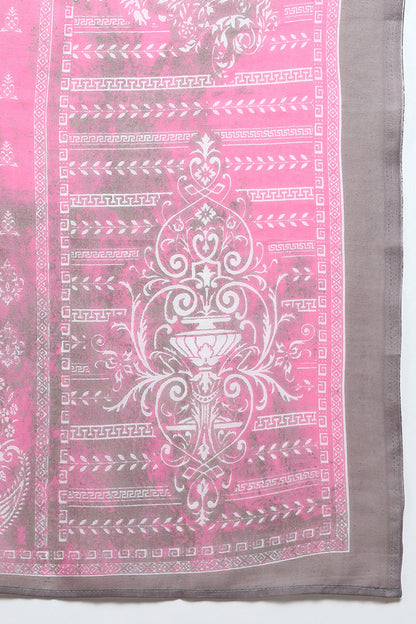 Women's Cotton Pink Printed Straight Kurta Pant With Dupatta