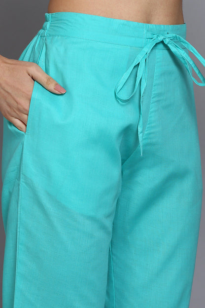 Women's Cotton Turquoise Blue Straight Kurta Pant With Dupatta