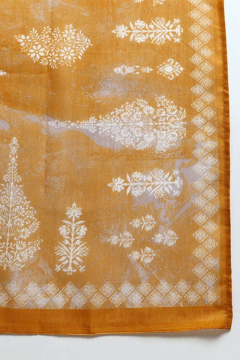 Women's Cotton Taupe Printed Straight Kurta Pant With Dupatta