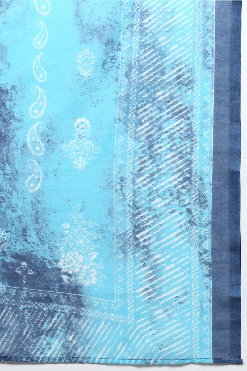 Women's Cotton Blue Printed Straight Kurta Pant With Dupatta