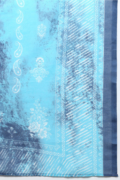 Women's Cotton Blue Printed Straight Kurta Pant With Dupatta