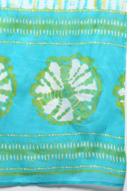 Women's Cotton Blue Bandhani Printed Straight Kurta Pant With Dupatta