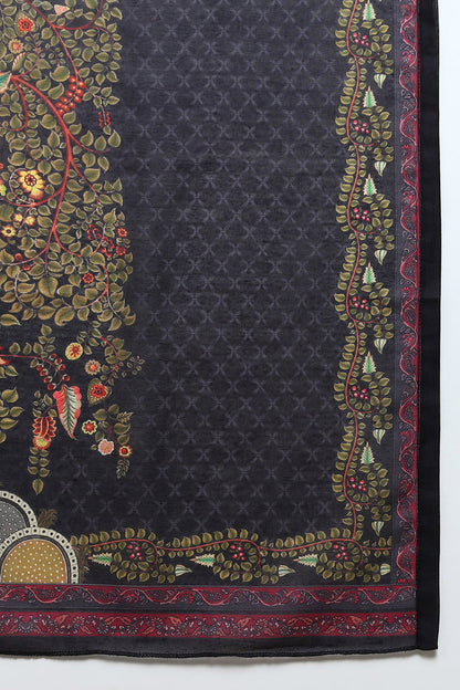 Women's Cotton Black Embroidered Straight Kurta Pant With Dupatta