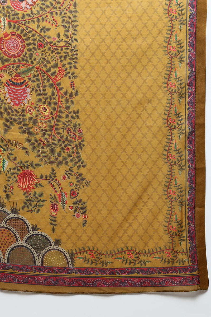 Women's Cotton Olive Embroidered Straight Kurta Pant With Dupatta