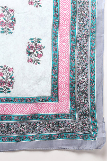 Women's Grey Cotton Printed Flared Suit Set