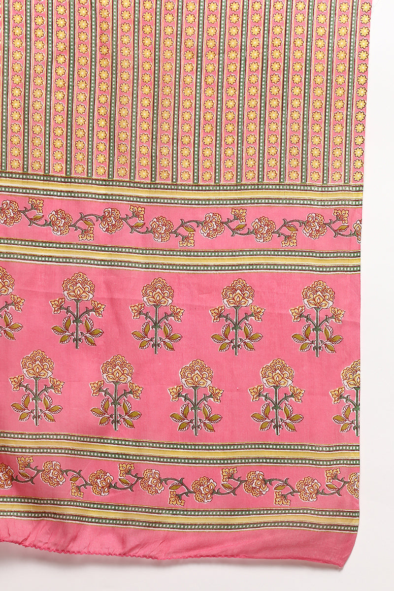 Women's Pink Cotton Printed Flared Suit Set
