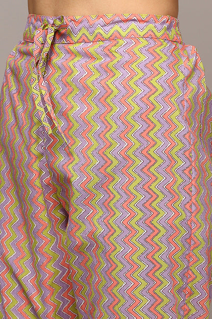Women's Peach Cotton Printed Flared Suit Set