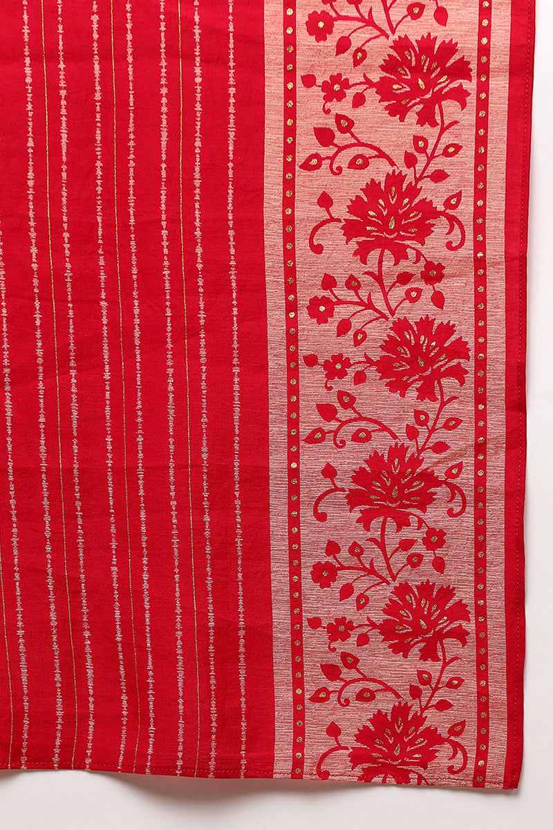 Women's Silk Blend Pink Printed Straight Kurta Pant With Dupatta